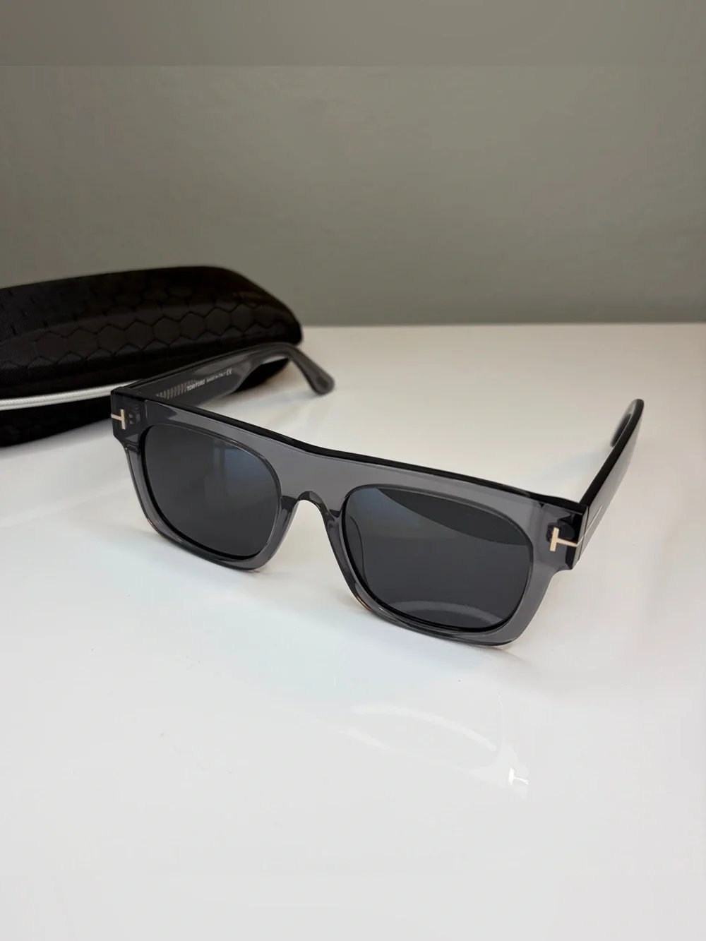 Men’s Original Designer TF Sunglasses with Grey Acetate Frame and Black Lenses